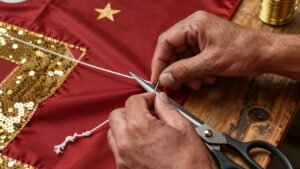 Руки болельщика шьют красный баннер, чтобы усилить СКА на трибунах в 2026 году